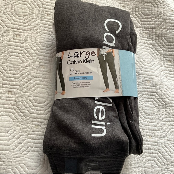 Calvin Klein Set of 2 French Terry Logo Joggers w/ Pockets Black Gray Sz Large - Picture 6 of 9